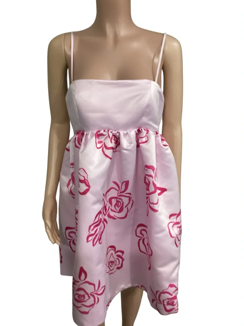 Maeve Babydoll Mini Dress Pink Combo Floral Roses Fit & Flare size Medium Read - Picture 7 of 12